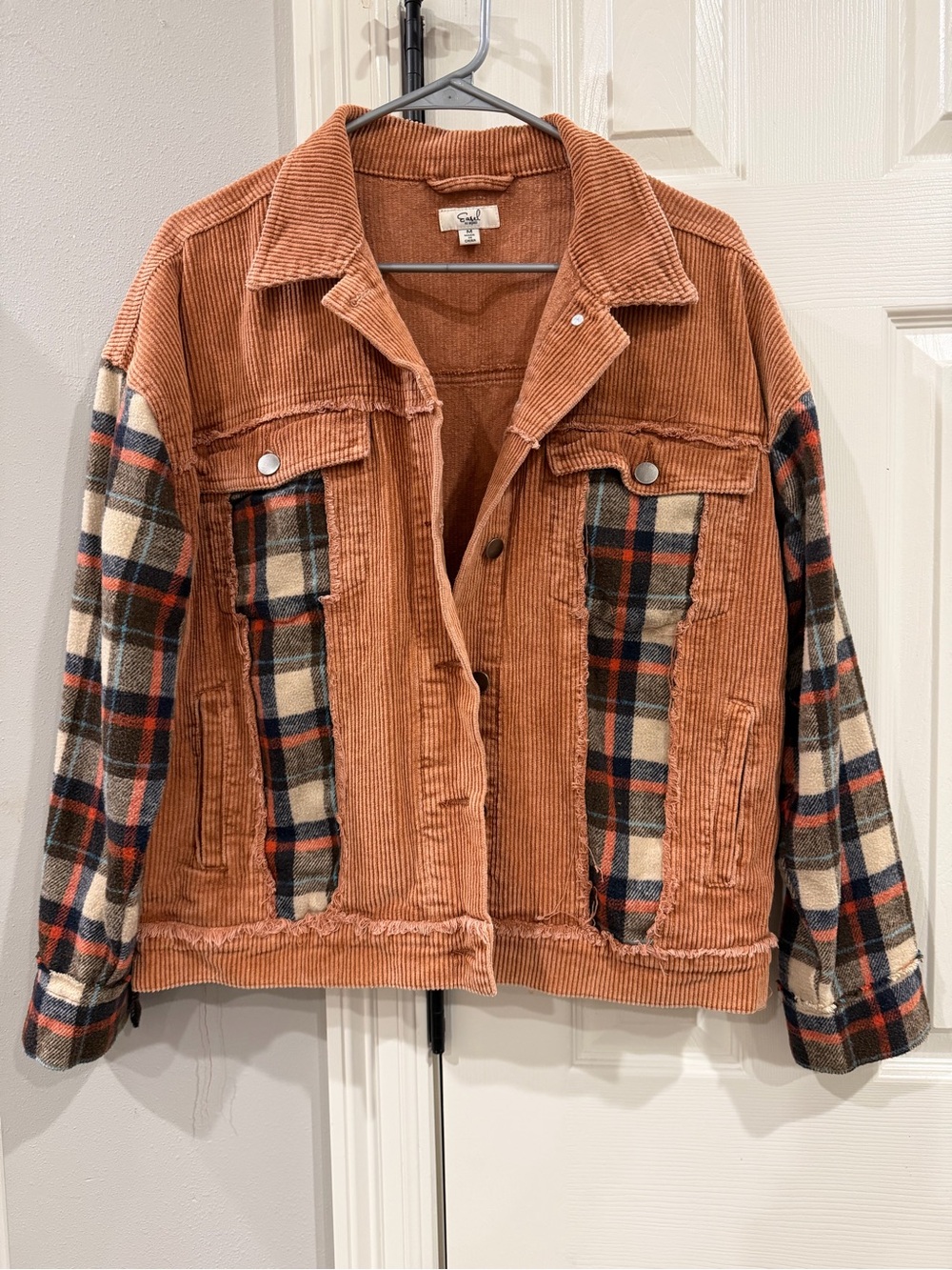 NWOT Easel Rust Corduroy & Plaid Patchwork Jacket